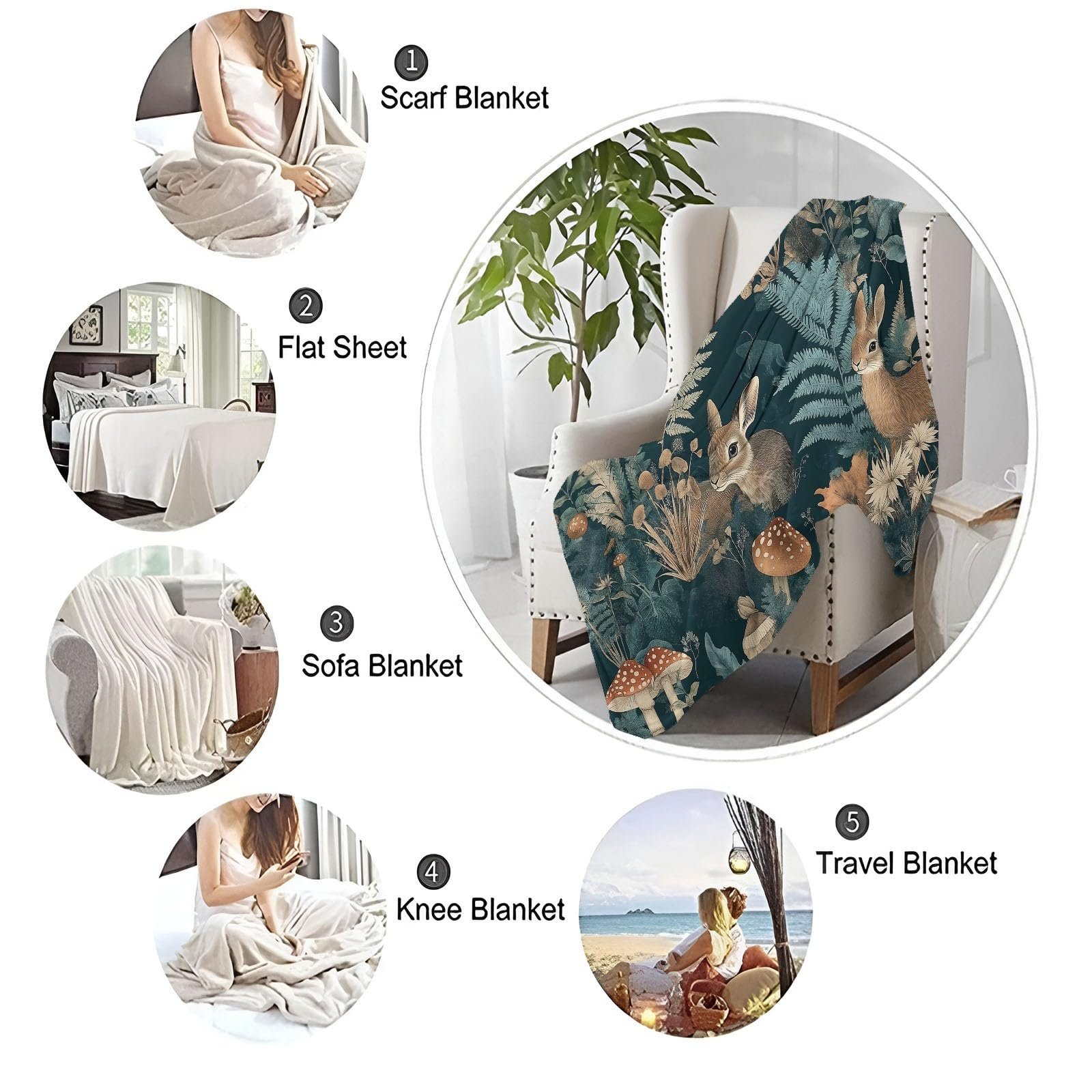 Плед Фланелевий М'який Пухнастий Кролик Гриб Коричнево-зелений 180 x 220 см, фото №7