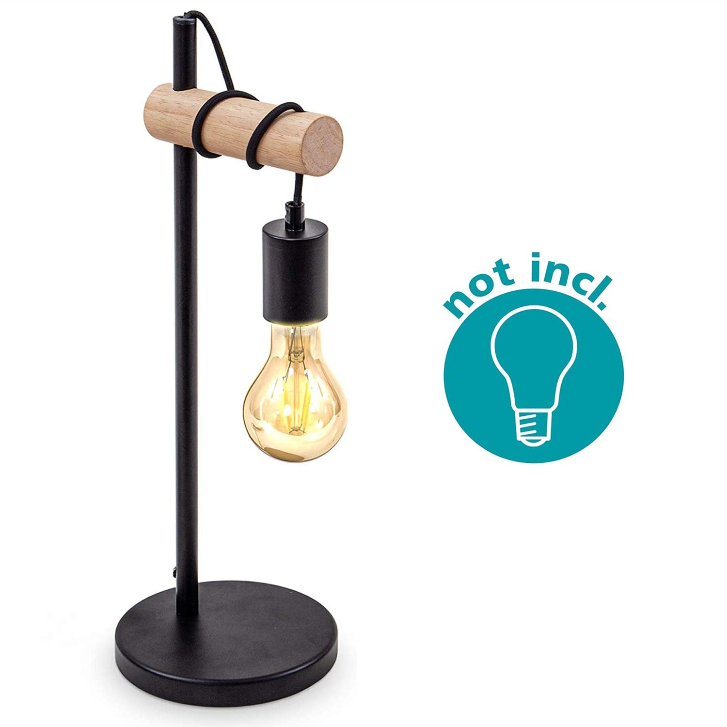 Настільна лампа Vintage Retro E27 Сталь Дерево Кругла Чорна, фото №4