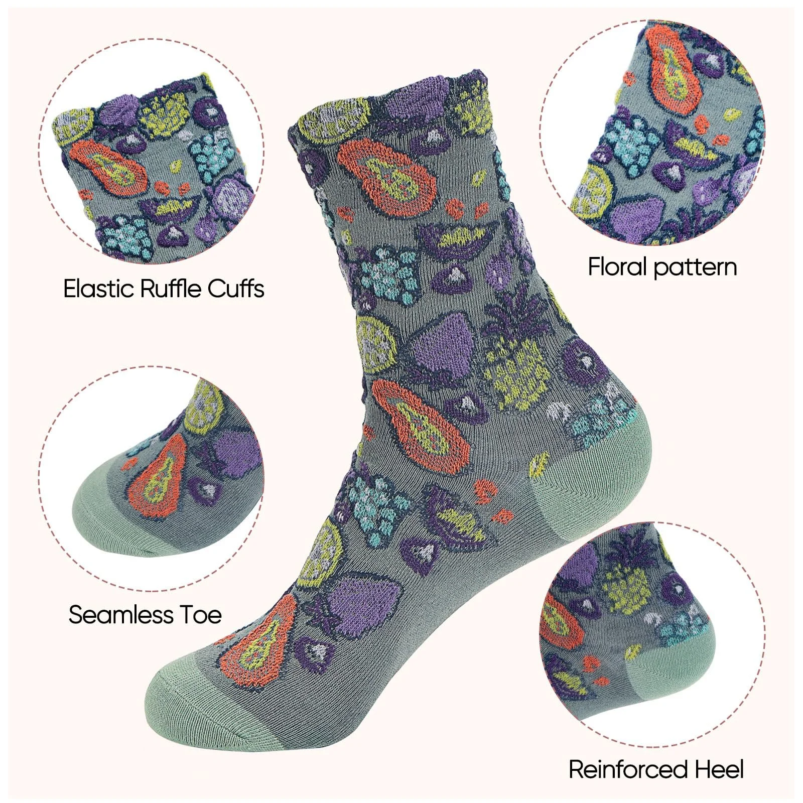 Жіночі шкарпетки з барвистим вінтажним квітковим візерунком 35-42, фото №3