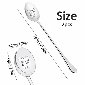 Набор кофейных ложек, 2 шт, десертные ложки из нержавеющей стали для вечеринки, длинная ложка для перемешивания с гравировкой для кофе со льдом, маленький набор ложек для латте макиато для ресторана, дома synthetic.ua - Фото 1