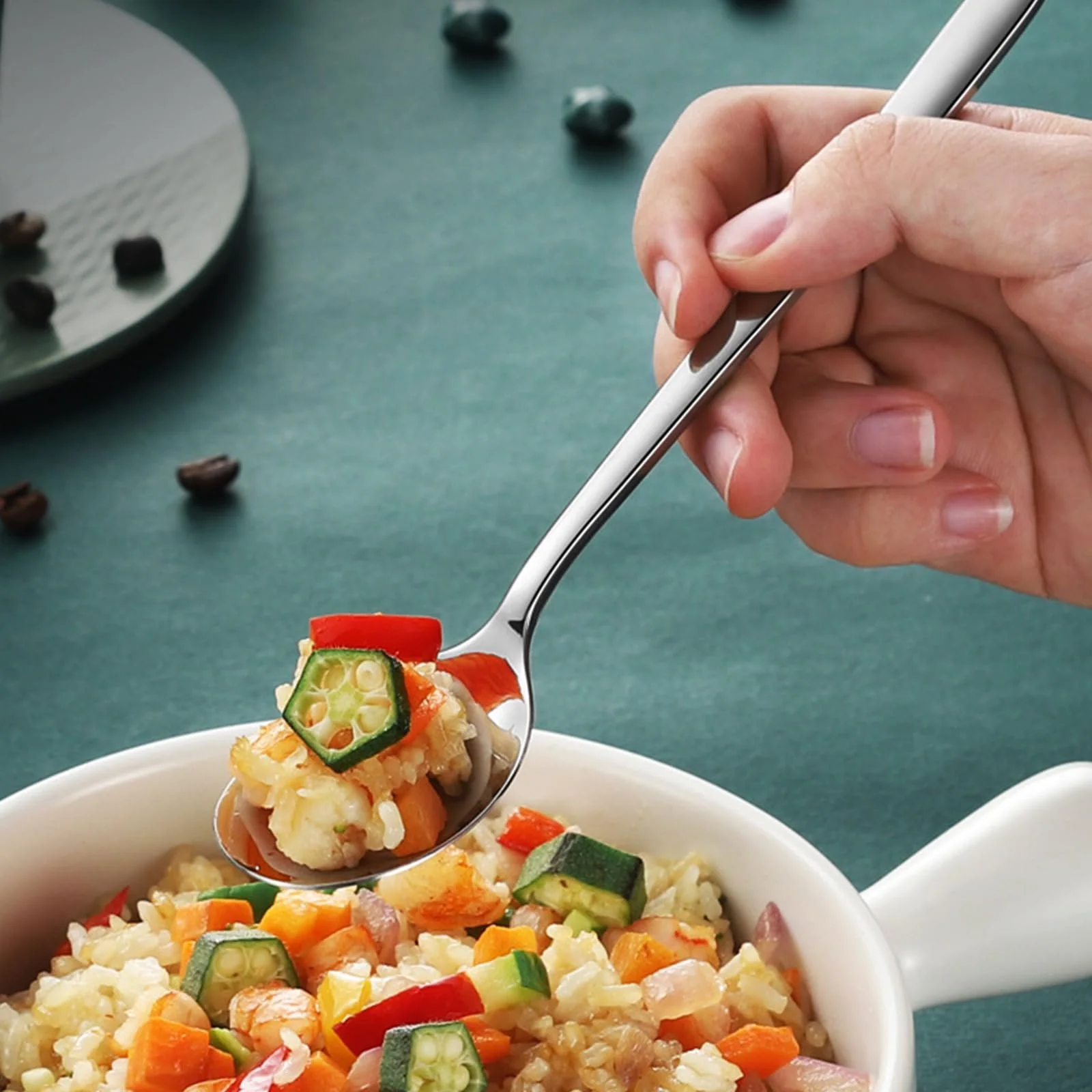 Набір з 4 ложок з довгою ручкою 24 см, нержавіюча сталь, лате макіато, фото №5