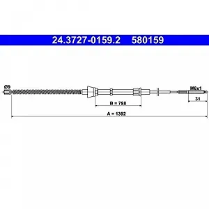 Трос стоянкового гальма ATE 24.3727-0159.2 для SEAT VAG, задній - Фото 1