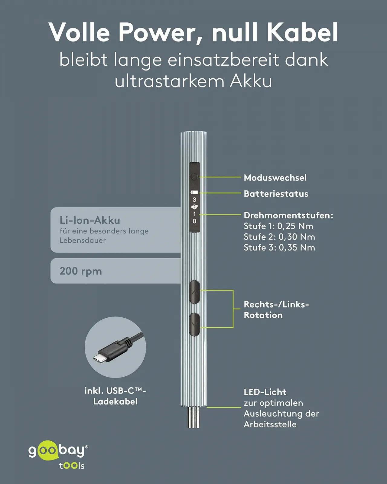 Акумуляторна викрутка goobay 58 в 1 з 50 прецизійними бітами, магнітним алюмінієвим кейсом, фото №5