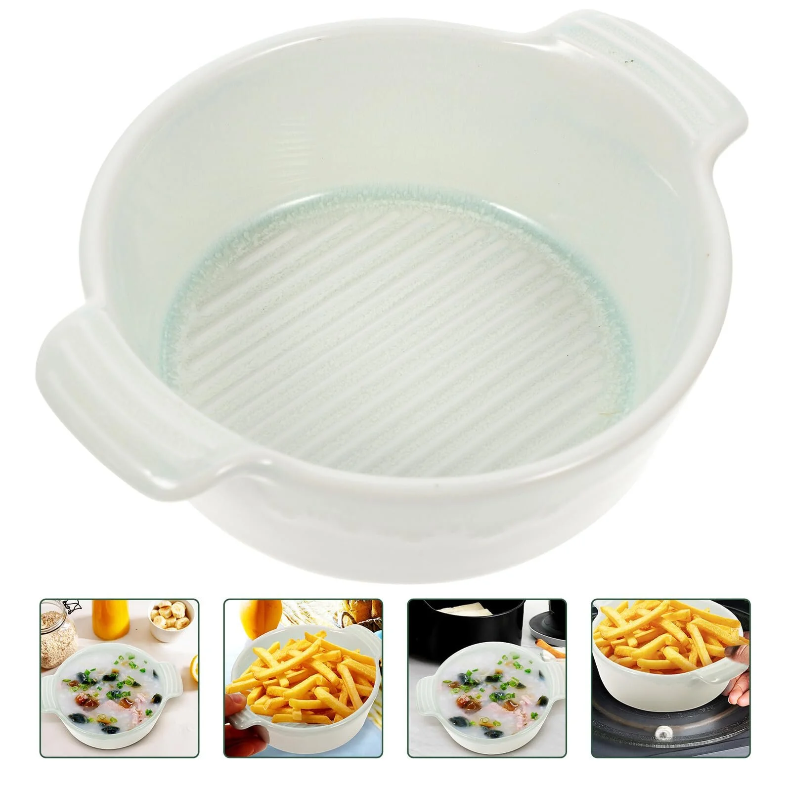 Форма для випікання VALICLUD керамічна з подвійними ручками кругла термостійка Зелена, фото №6