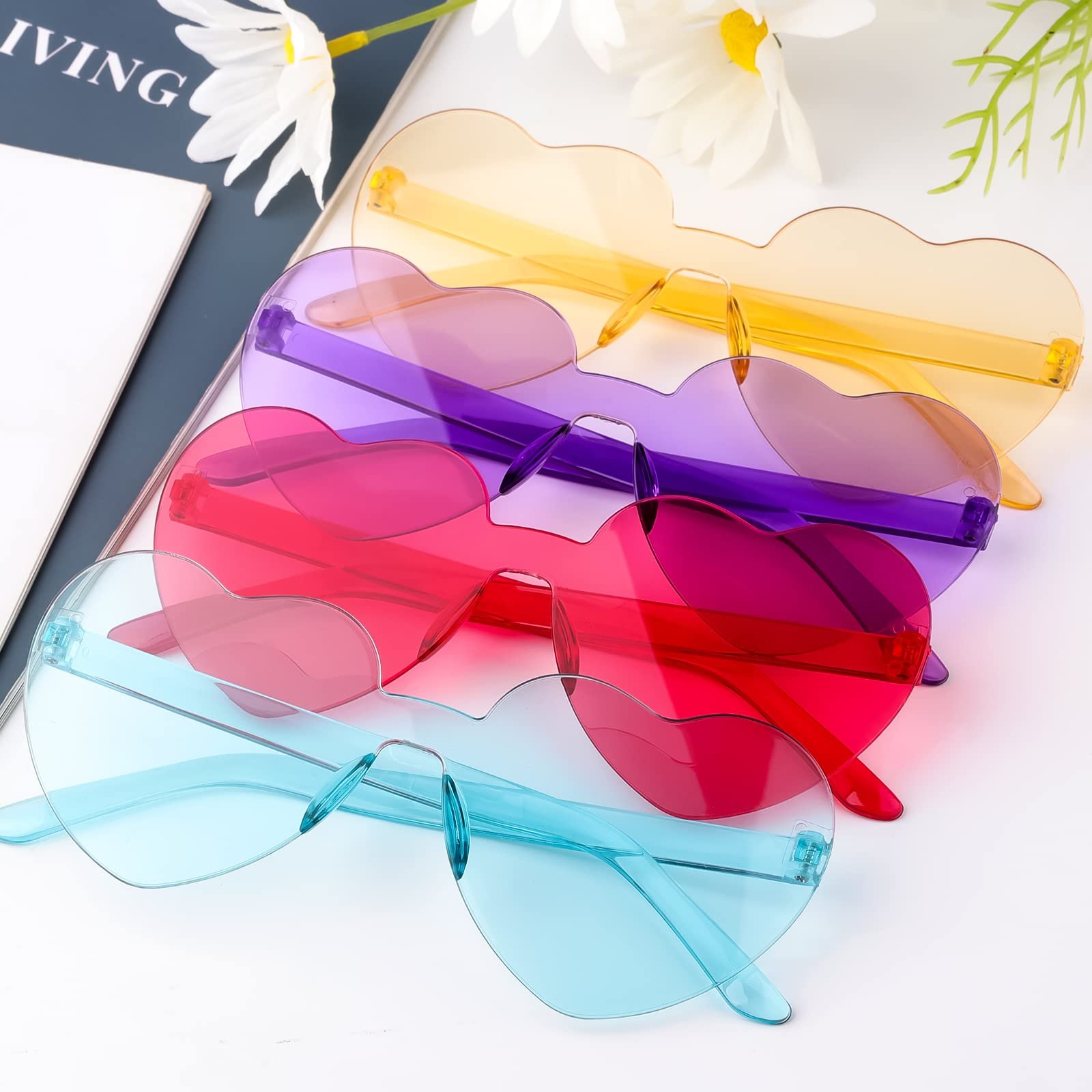 Набір окулярів у формі серця KINBOM, 4 шт., прозорі, кольору цукерок, без оправи, сонцезахисні, фото №4