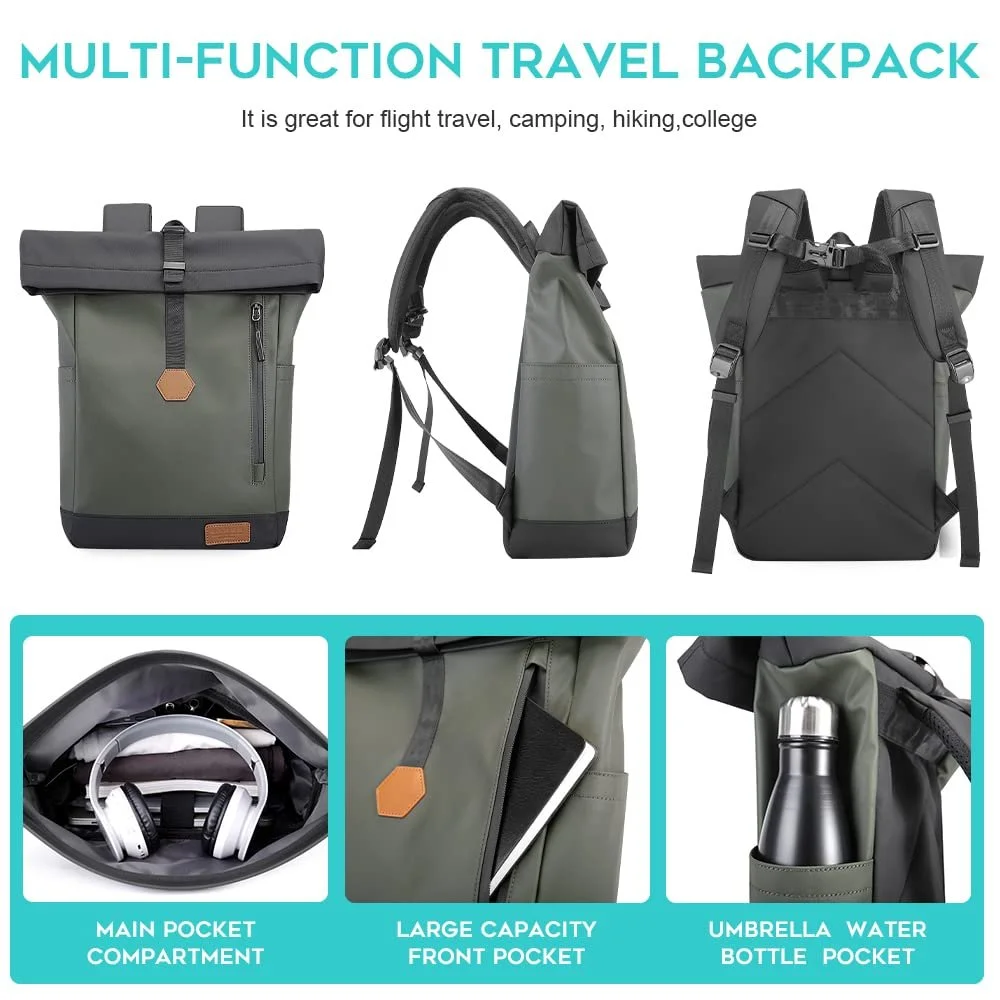 Рюкзак BANGE Rolltop Large Capacity Waterproof Green Classic, фото №3 Рюкзак BANGE Rolltop Large Capacity Waterproof Green Classic, фото №3
