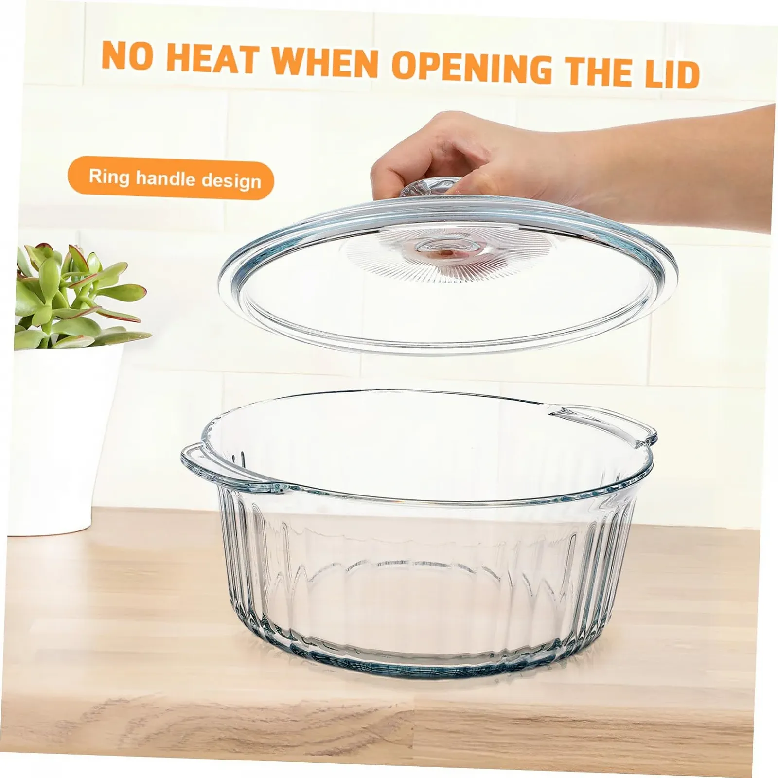 Форма для запікання кругла скляна з кришкою для духовки боросилікатне скло, фото №2