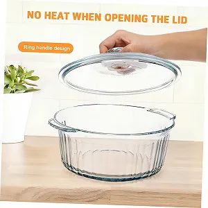 Форма для запікання кругла скляна з кришкою для духовки боросилікатне скло synthetic.ua - Фото 1