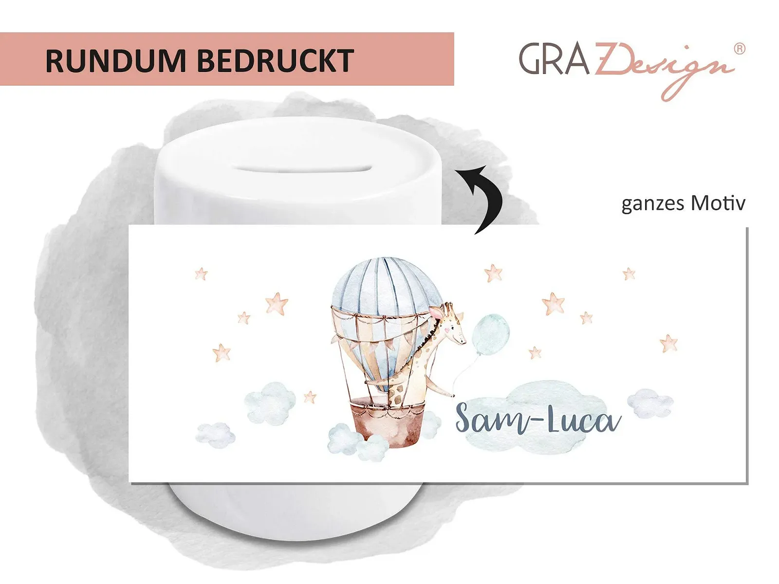 Скарбничка дитяча GRAZDesign Жираф із повітряною кулею Персоналізована, фото №2