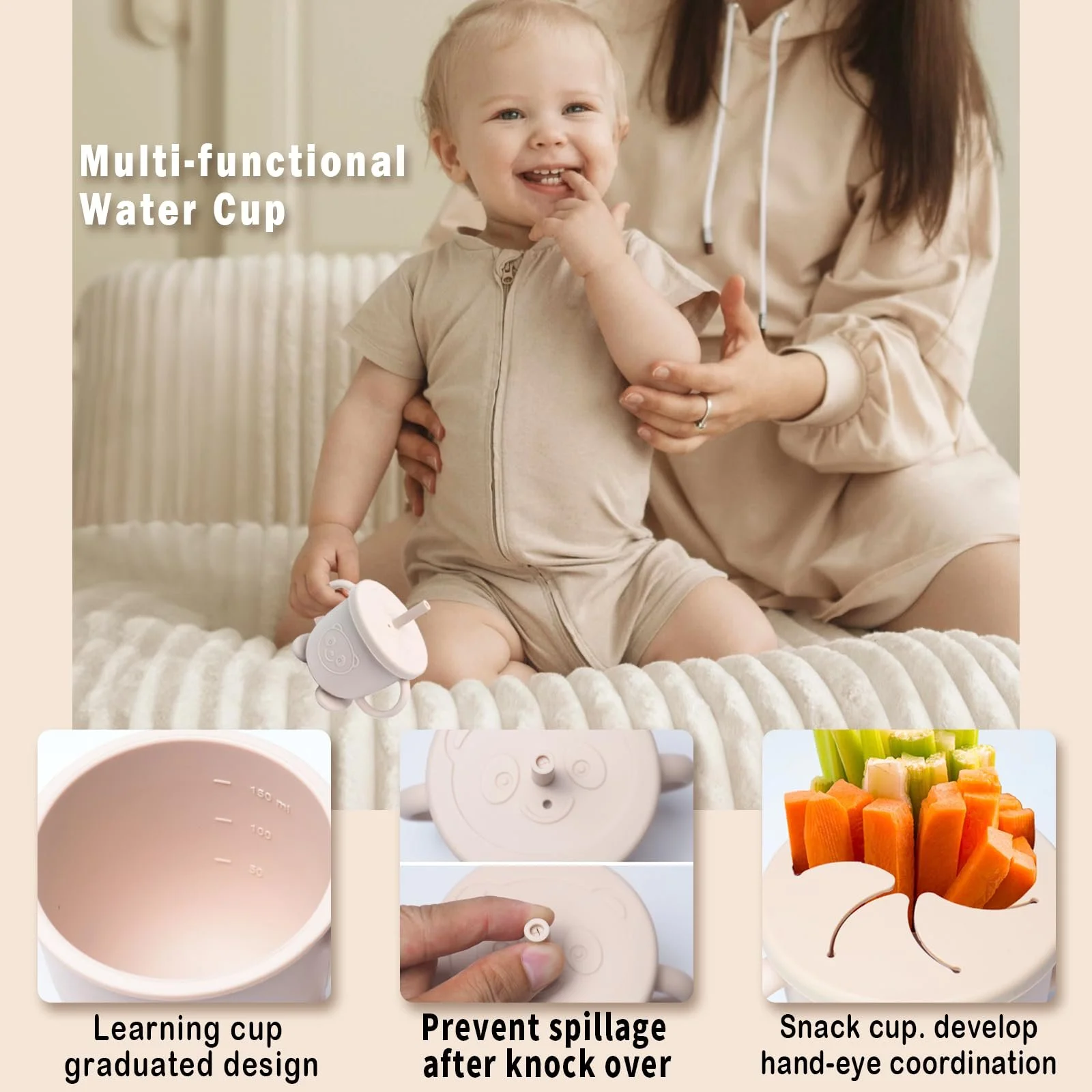 Набор детской посуды Dazhtu 10 предметов: силиконовая детская тарелка, нескользящая с присоской, миска, слюнявчик, ложка, вилка, поильник, фруктовый набор, бежевый, фото №5 Набор детской посуды Dazhtu 10 предметов: силиконовая детская тарелка, нескользящая с присоской, миска, слюнявчик, ложка, вилка, поильник, фруктовый набор, бежевый, фото №5