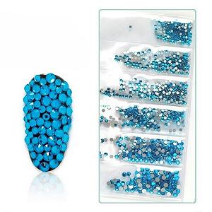 Стразы SS3-SS12 1440 шт., 3D блестки, без термофиксации, плоская задняя часть, стекло, Pixie Nail Art, прозрачный кристалл AB, аксессуары для маникюра с блестящими драгоценными камнями, Umhangblau - Фото 1