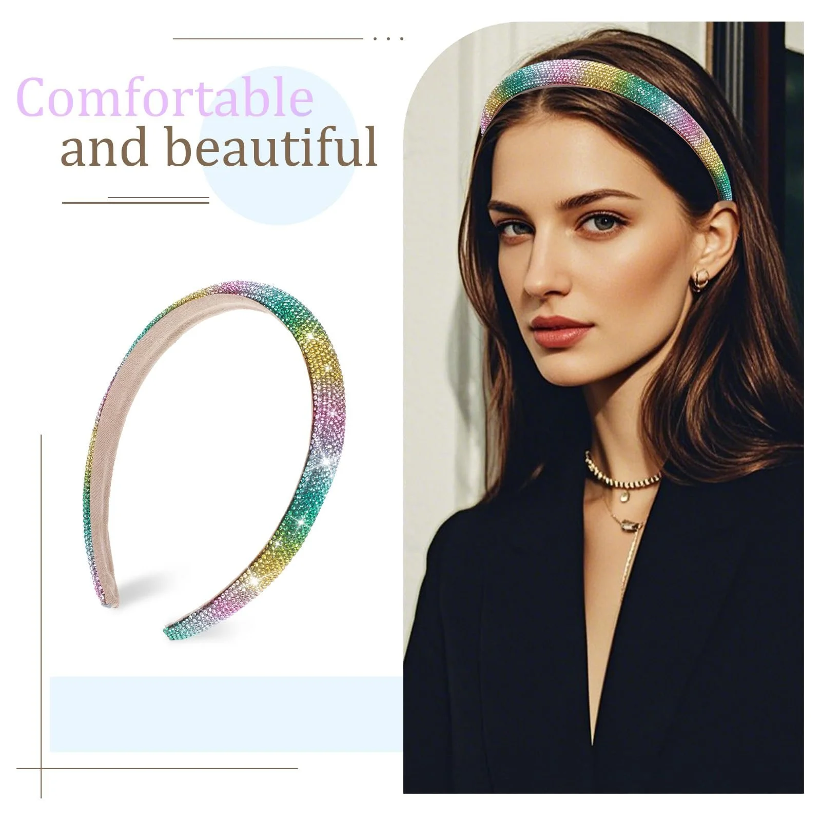 Обруч для волос со стразами, Блестящий, фото №3