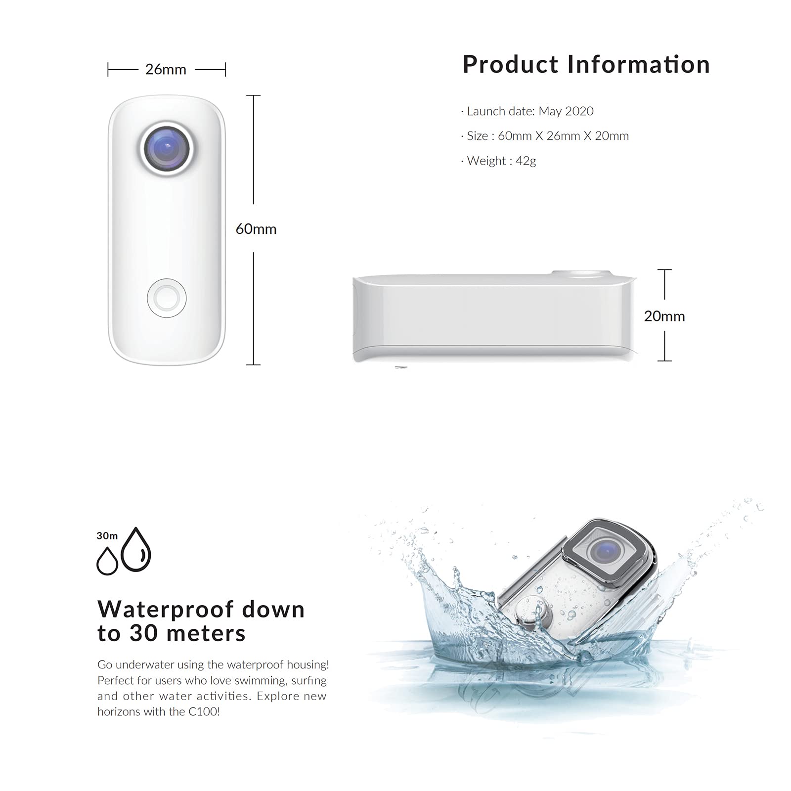 Міні Екшн-камера + Повна Лицьова Маска 108P 32G RAM USB Зарядка 3 Години Водонепроникна, фото №6