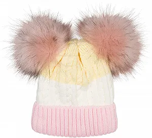 Вязаная детская шапка с помпоном styleBREAKER, 3-х цветная полосатая-5 лет synthetic.ua - Фото 1