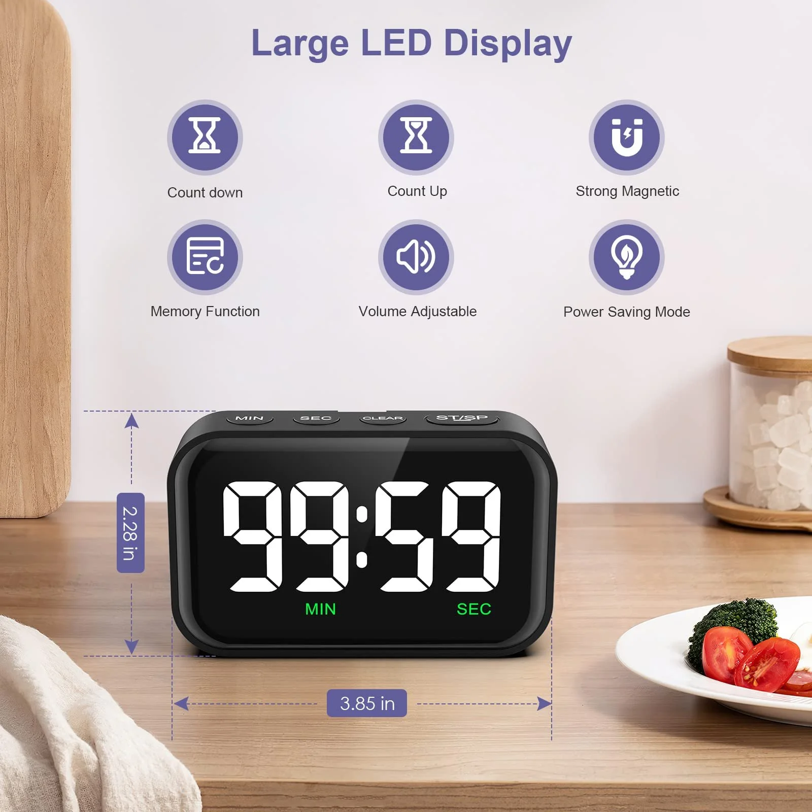 Таймер цифровой и секундомер 2 в 1 магнитный LCD 99 минут 59 секунд, фото №4