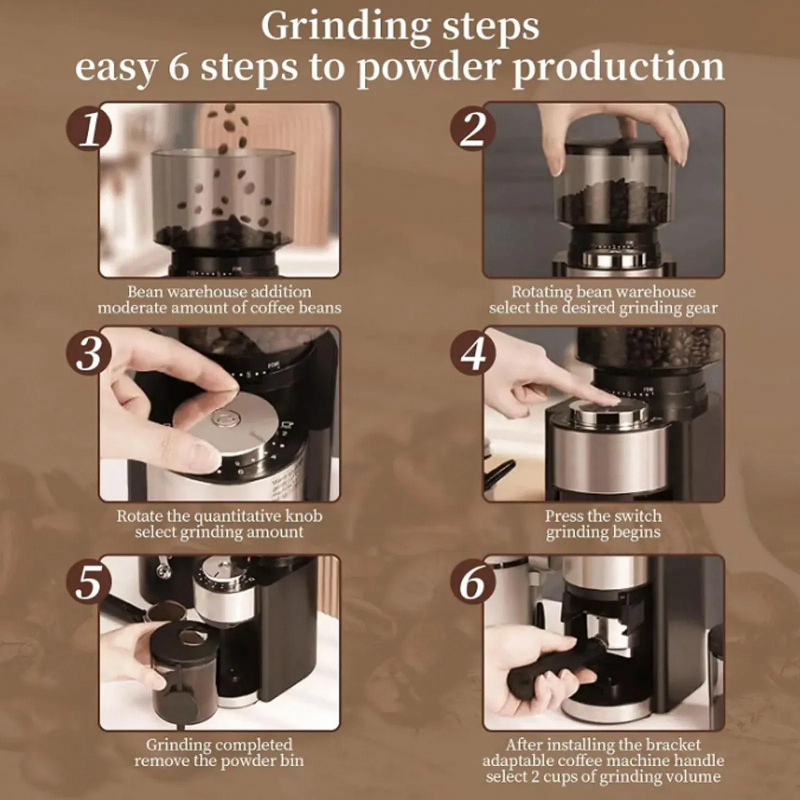 Электрическая кофемолка 150 Вт, 25 настроек помола, автоматическая, для эспрессо, до 12 чашек кофе за один раз (EU Plug 220 V), фото №3