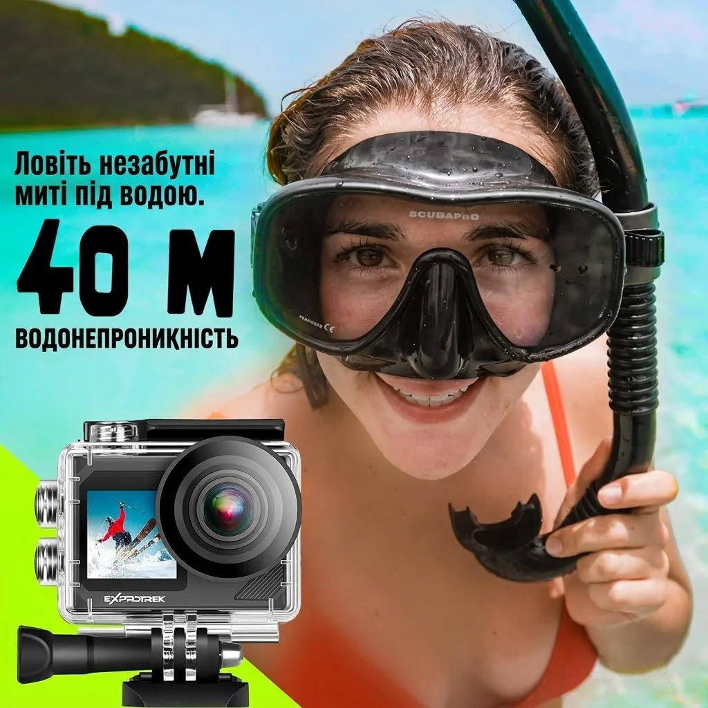 Экшн-камера Exprotrek Ex-Hero / 170° / 20Мп / 4К / 30fps / Wi-Fi / Влагозащищенная / Черная, фото №4