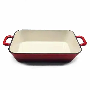 Чугунная форма для запекания 33,4 x 22,2 см Прямоугольная Эмалированная 5 л Индукционная Белая/Красная - Фото 1