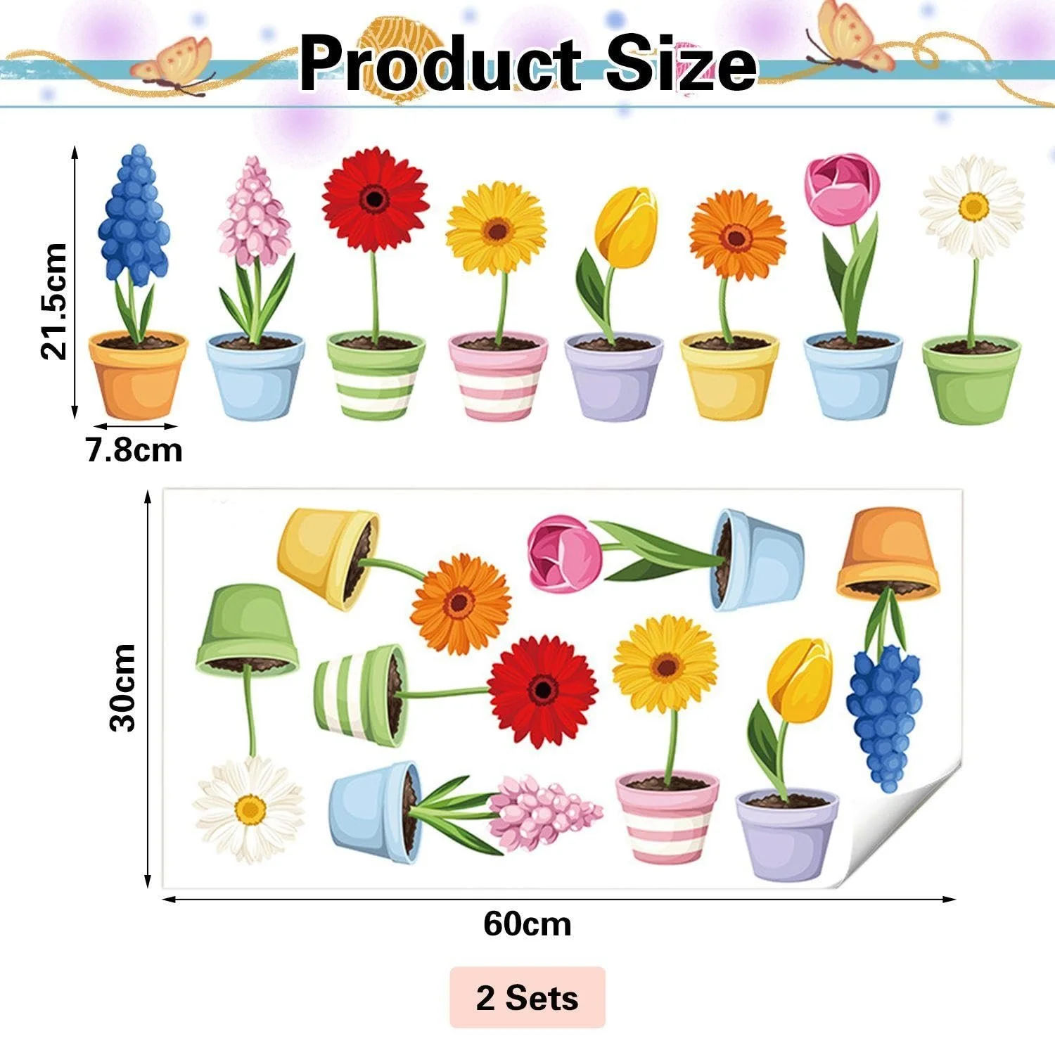 Настінні наклейки Flower Pot 2 набори 30 x 90 см Кольорові, фото №2