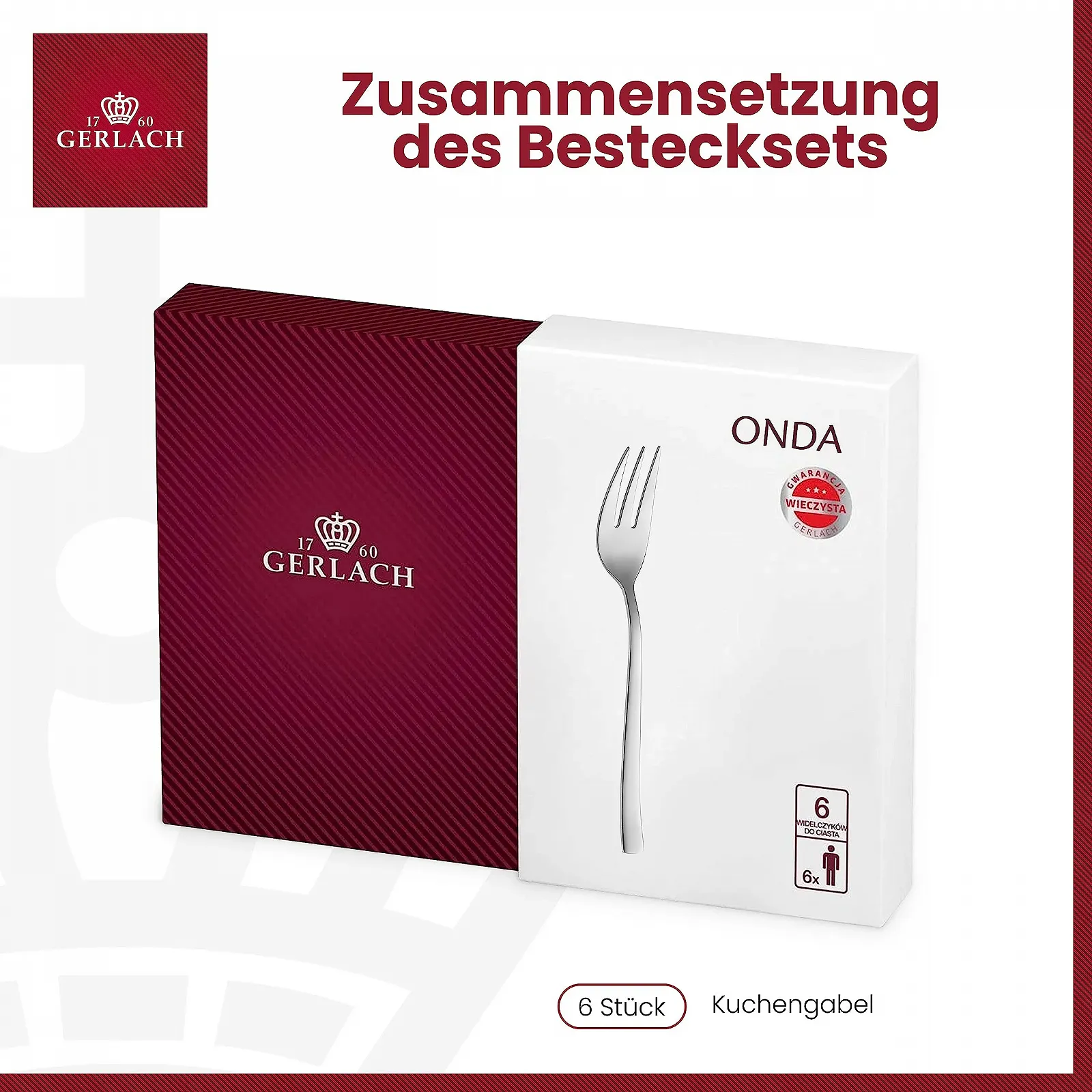 Вилка для торта Gerlach Onda, набір для 6 осіб, маленькі виделки, десертні столові прибори, нержавіюча сталь, глянцеві, набір 6 шт., фото №4 Вилка для торта Gerlach Onda, набір для 6 осіб, маленькі виделки, десертні столові прибори, нержавіюча сталь, глянцеві, набір 6 шт., фото №4