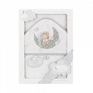 Полотенце для ванны с капюшоном Interbaby Медведь Спит Белый Серый Серый - Фото 1