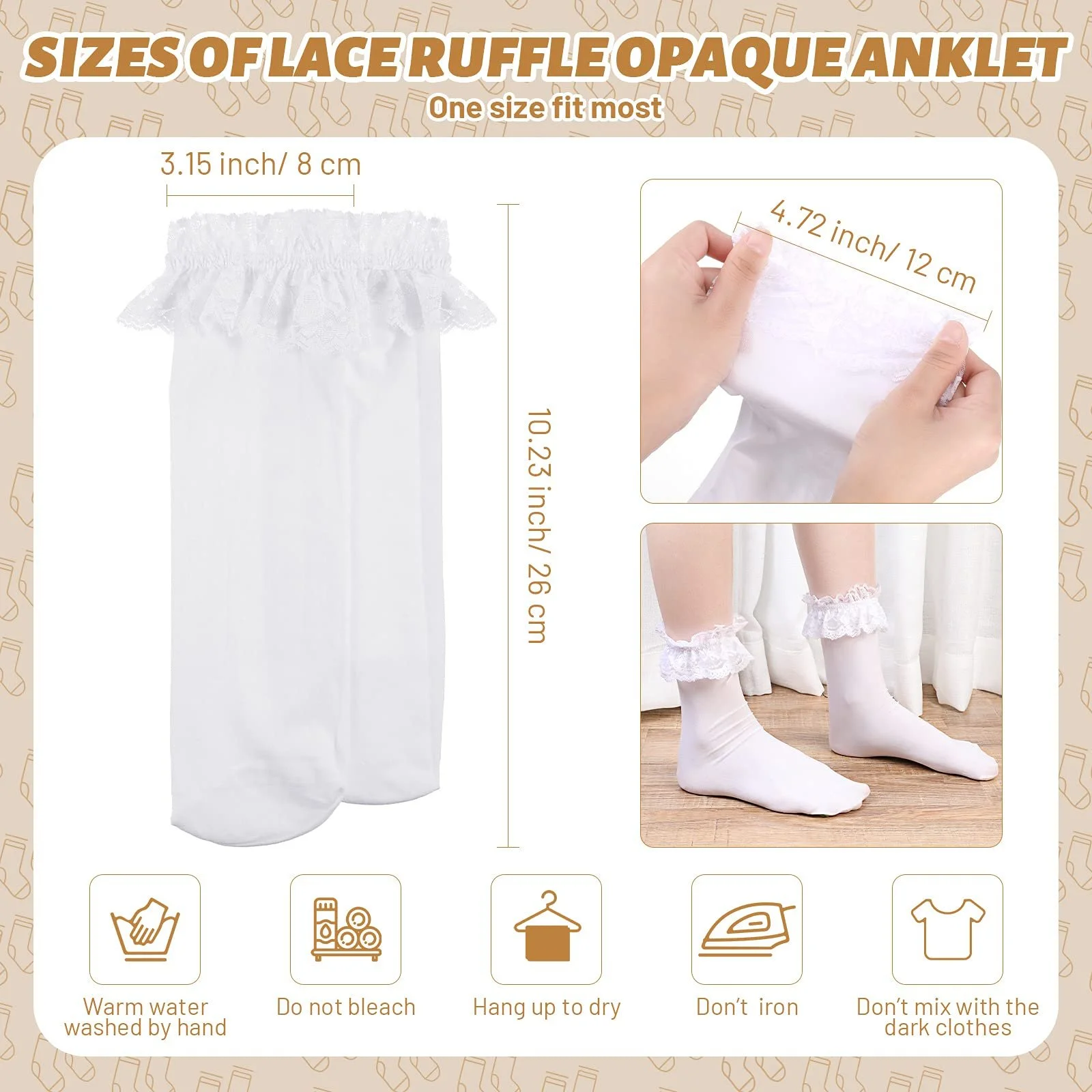 Носки с оборками и кружевом Geyoga с бантом для женщин 2 пары, белые, фото №2