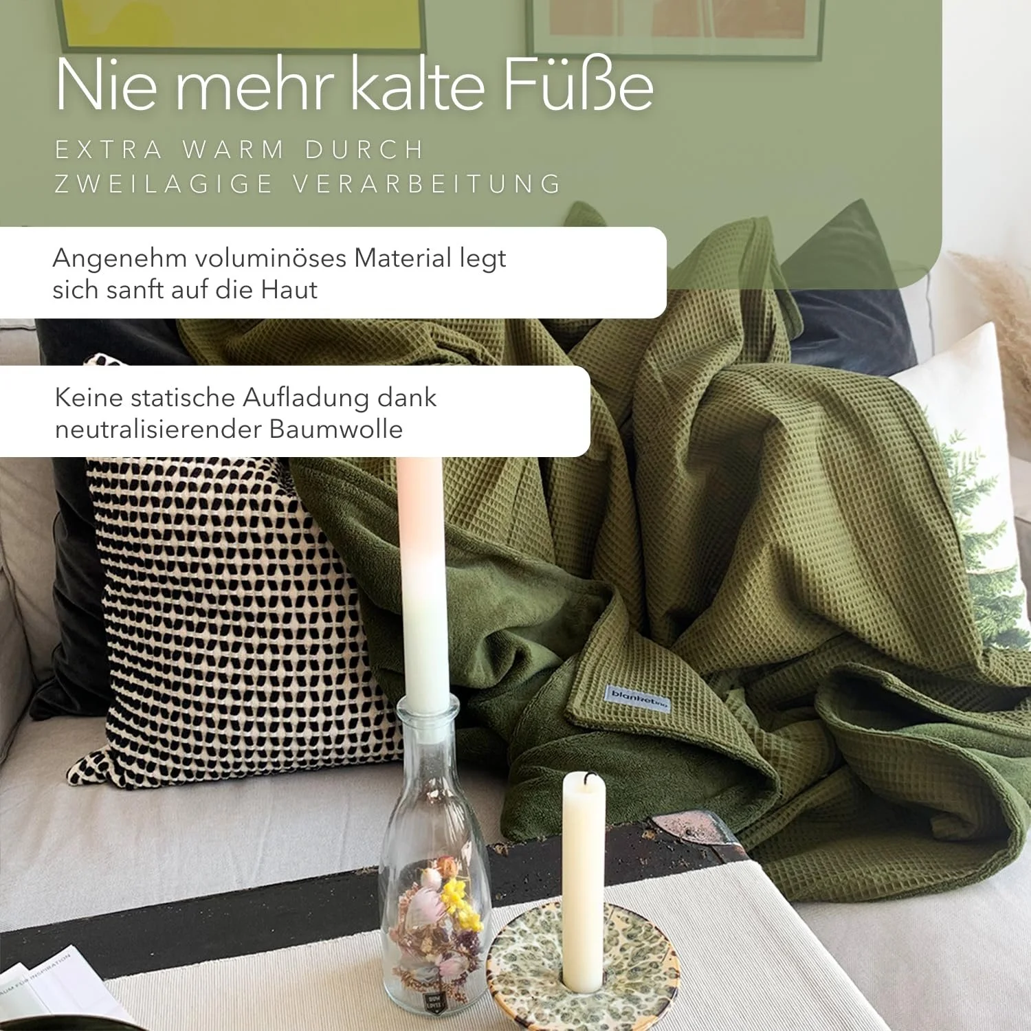 Одеяло blanketino Теплое Cuddly для дивана 145 x 210 см Экстра мягкий велнес-флис и хлопок Лесной зеленый, фото №3