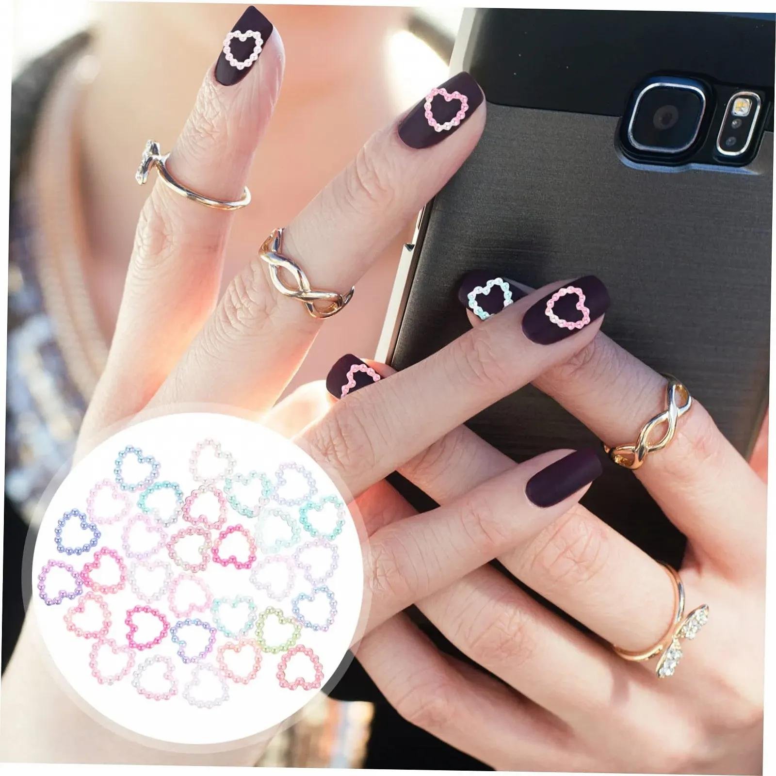 Набор для ногтей, стразы, наклейки на ногти, сердце, бисер, 3D сердце, аксессуары для маникюра, фото №5