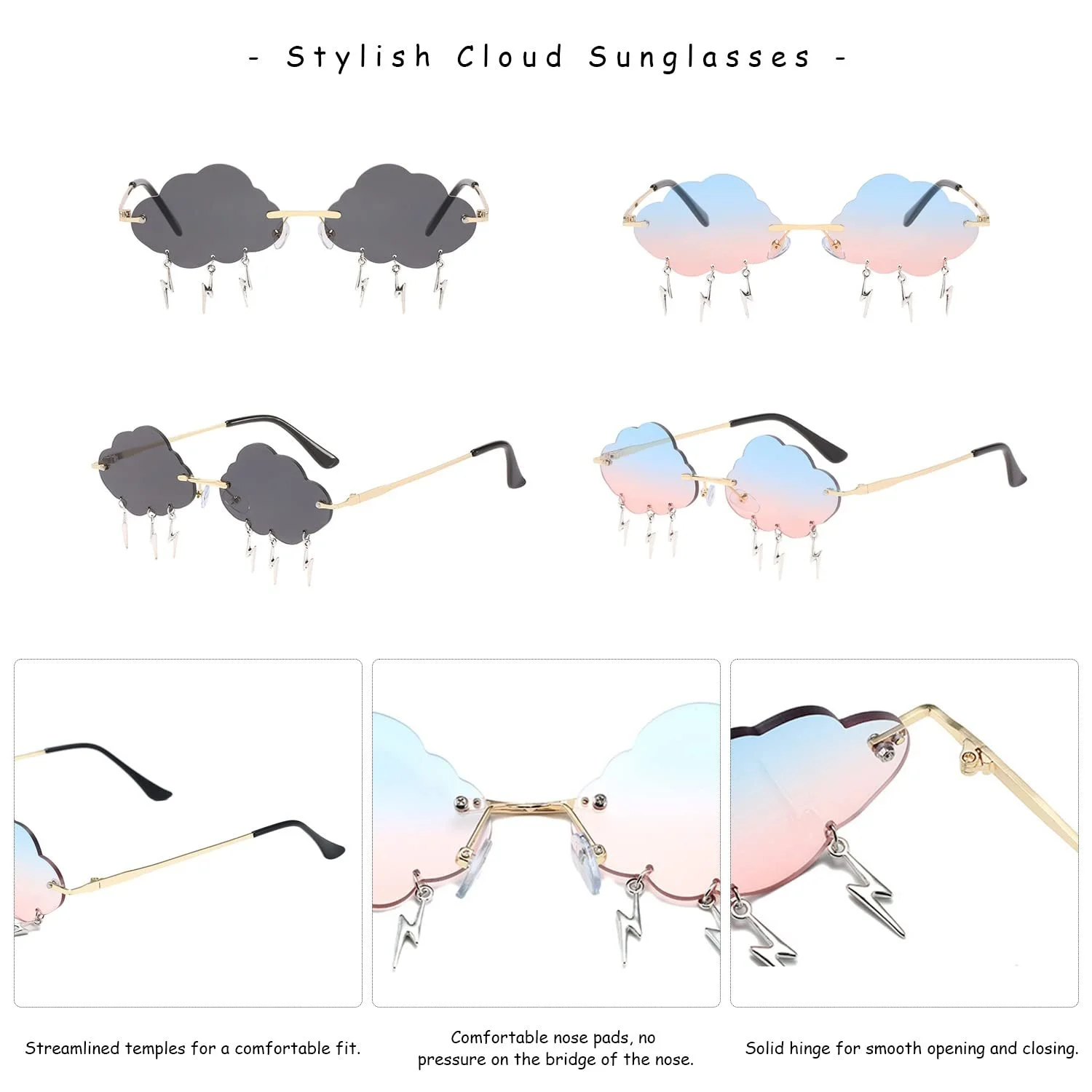 Солнцезащитные очки SIKAMARU Безоправные Форма облака Разноцветные (2 шт), фото №3