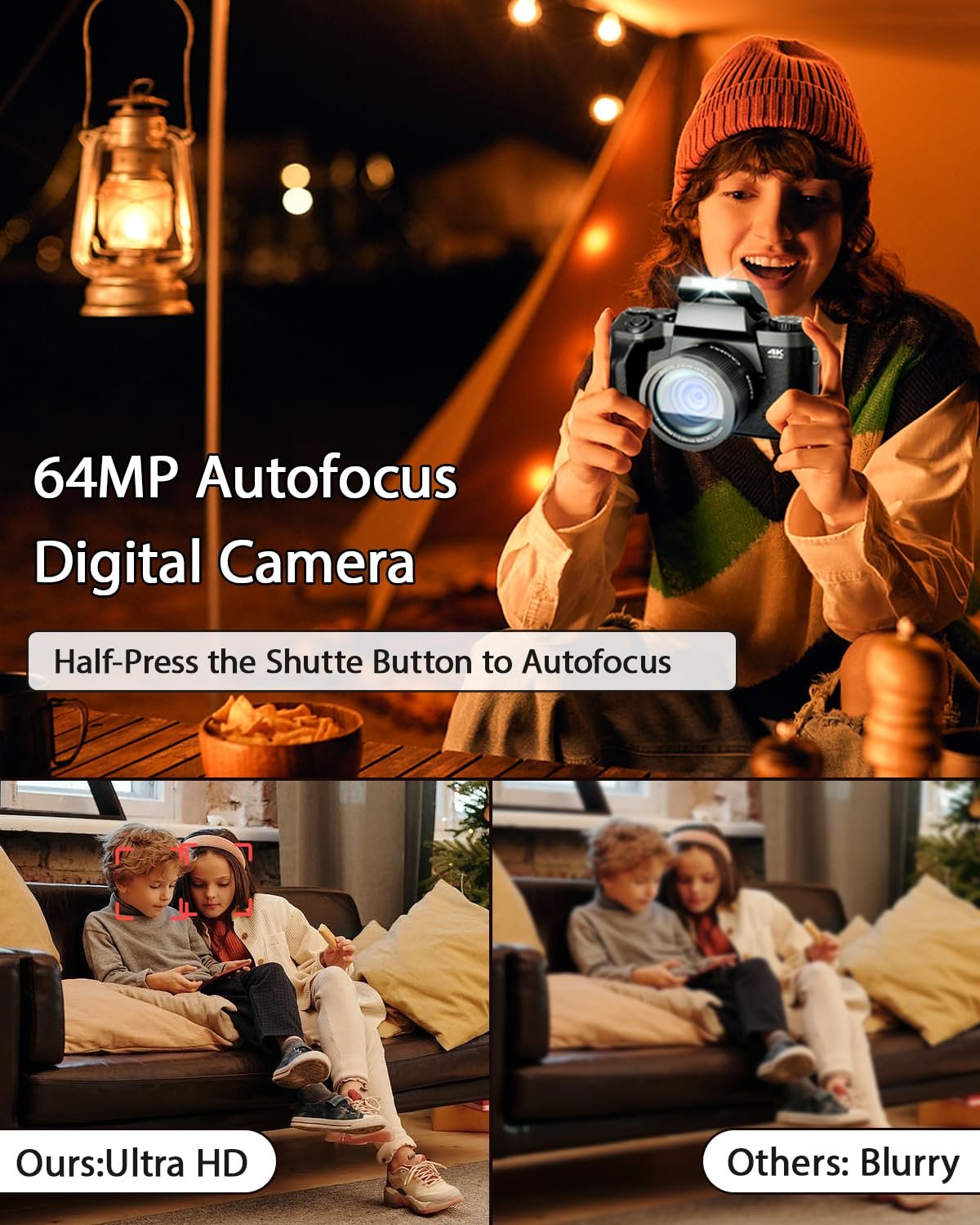 Фотокамера SWE 4K 64MP WiFi, 4.0-дюймовый сенсорный экран, 16X, двойной объектив, фото №4
