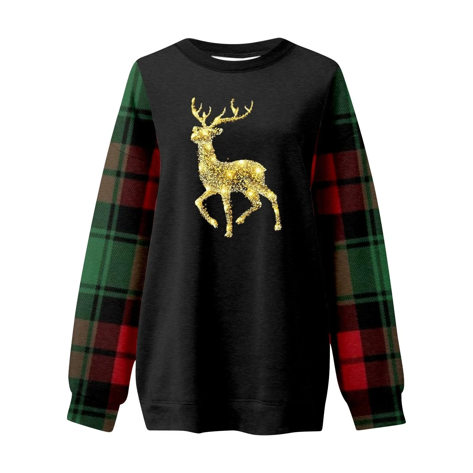 Рождественский джемпер Женский смешной свитшот с принтом оленя, круглый вырез, длинный рукав, повседневный уродливый рождественский свитер, свободные топы, рождественский джемпер для женщин больших размеров, фото №2