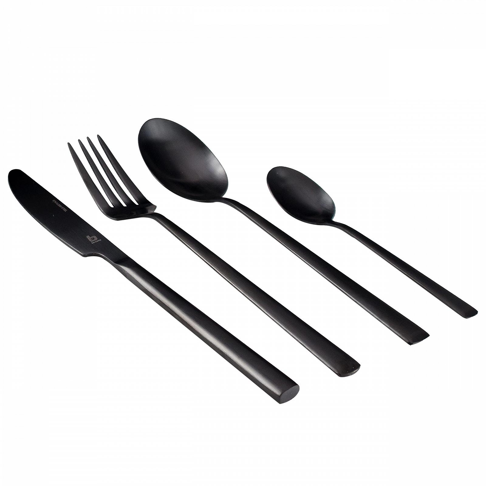Набор посуды Melamine для кемпинга Антрацит для 4 человек с черными столовыми приборами - 32 предмета, фото №4