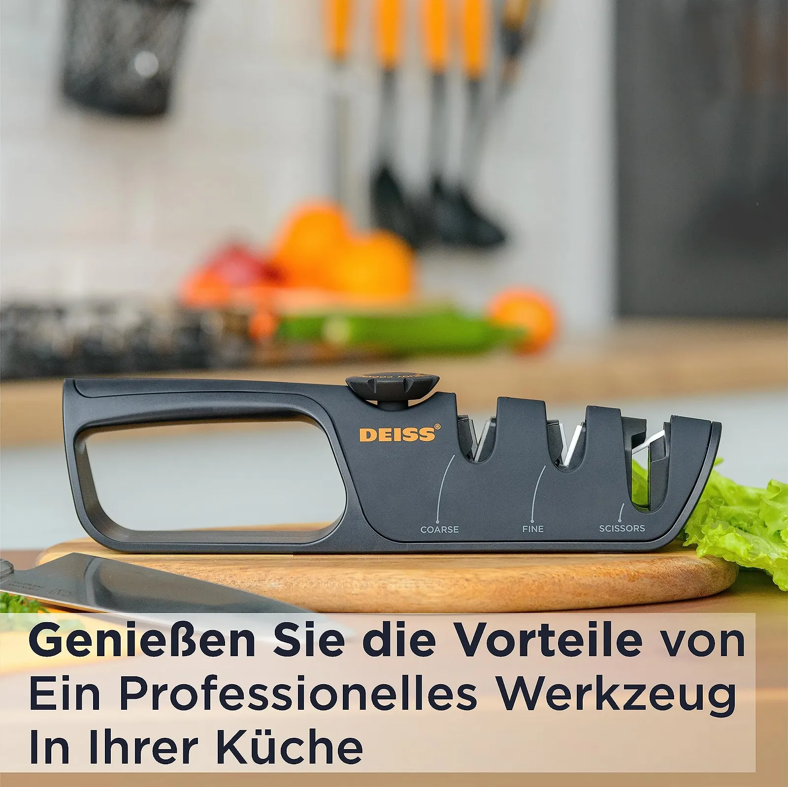 Точилка для ножів Deiss PRO ручна з регульованим кутом 3-етапна чорна, фото №7