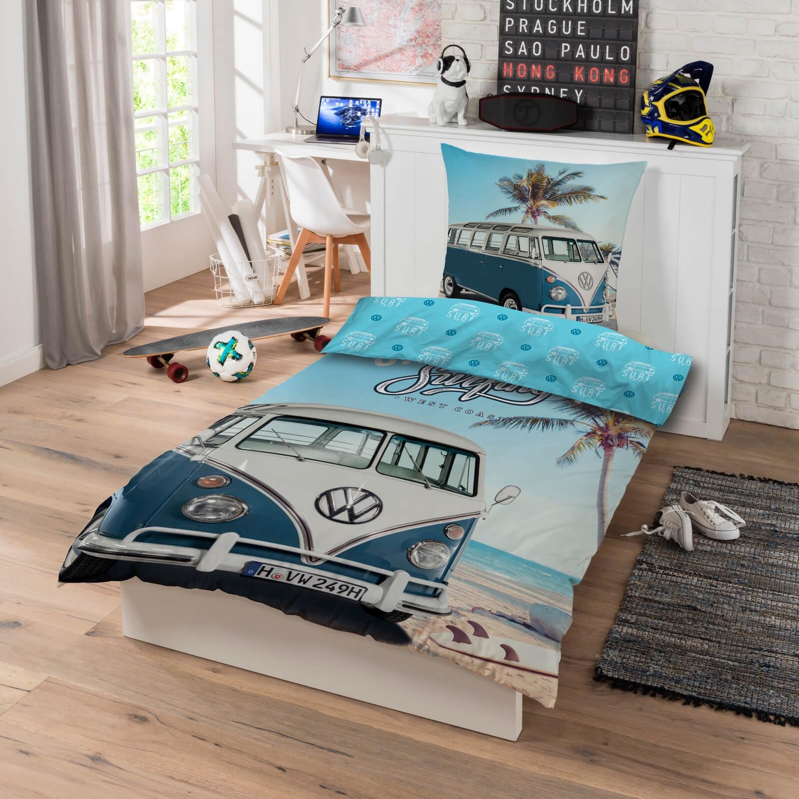 Постільна білизна SkyBrands Volkswagen VW Bulli T1 California Surfing Blue Renforcé, 135 см x 200 см, фото №5