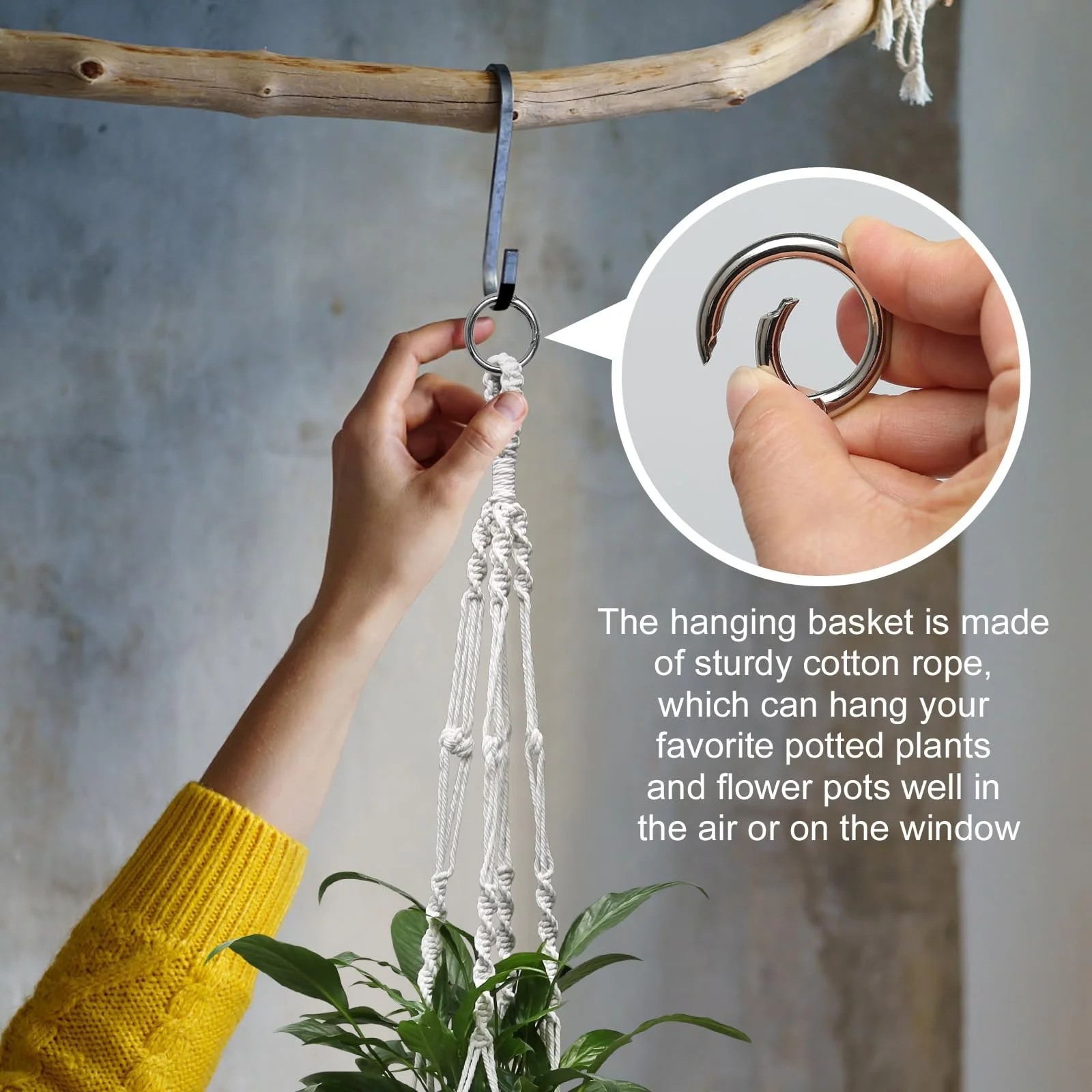 Набор подвесных корзин макраме 2 шт. Хлопковая веревка 105 см, фото №5