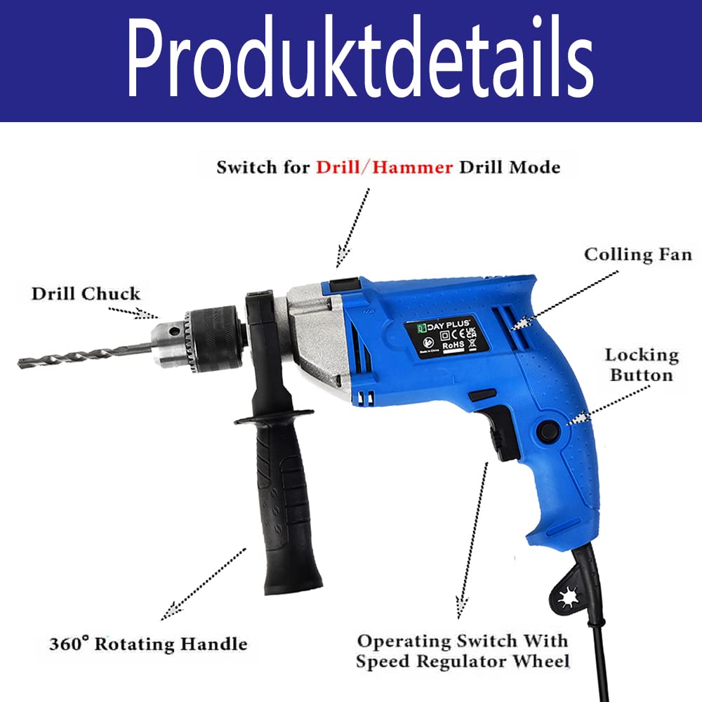 Перфоратор 850 Вт Патрон Максимум 3000 об/хв 5/6/8 мм Комбінований Перфоратор Максимальний Діаметр Свердління в Бетоні (13 мм) Металі (10 мм) Дереві (20 мм), фото №2