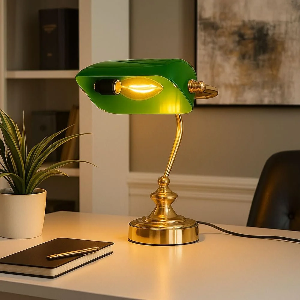 Настольная лампа GLOBO LIGHTING Banker Light Vintage Metal Acrylic 1x LED 6 W 380 lm Brass Green, фото №6