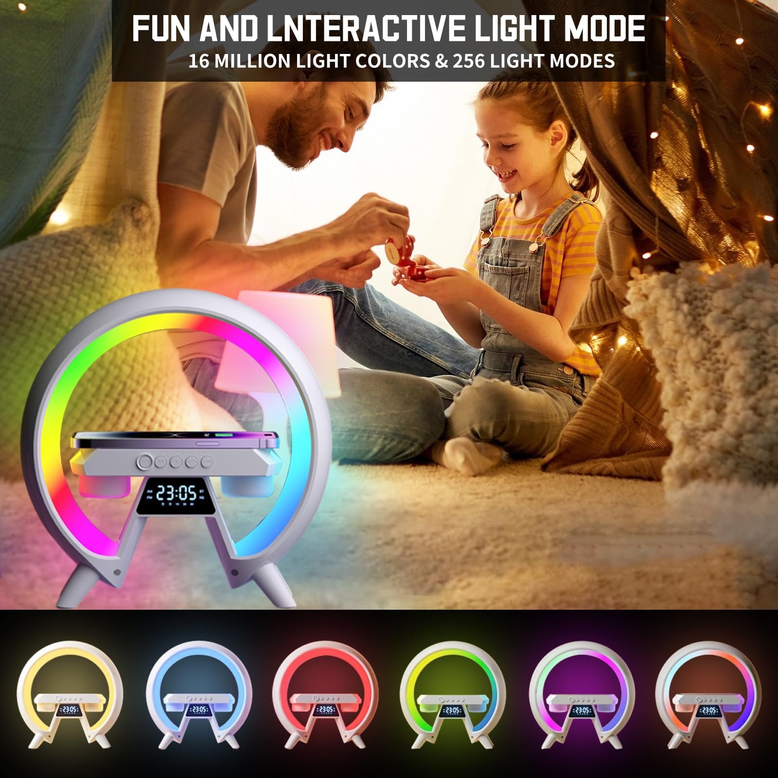 Настільна лампа Runqin Atmosphere Lamp Wireless Charger Bluetooth Speaker Alarm Clock LED White, фото №3