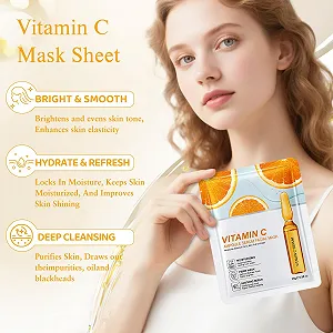 Тканевая маска Hyaluronic Acid and Vitamin C Увлажняющая для чувствительной кожи для сияющей кожи и эффекта сияния, уменьшает морщины synthetic.ua - Фото 1