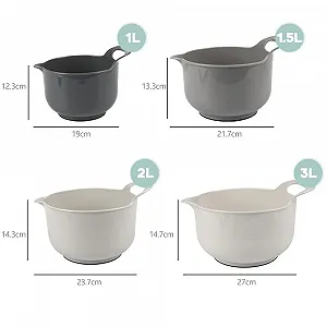 Набор мисок BoxedHome с ручкой и носиком, 4 шт., 1 л/1.5 л/2 л/3 л Grey synthetic.ua - Фото 1