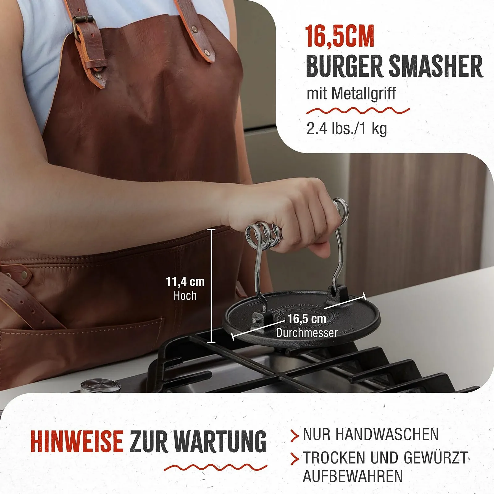 Пресс для бургеров Victoria Burger Smasher чугунный 16.5 см PTFE-Free, фото №5