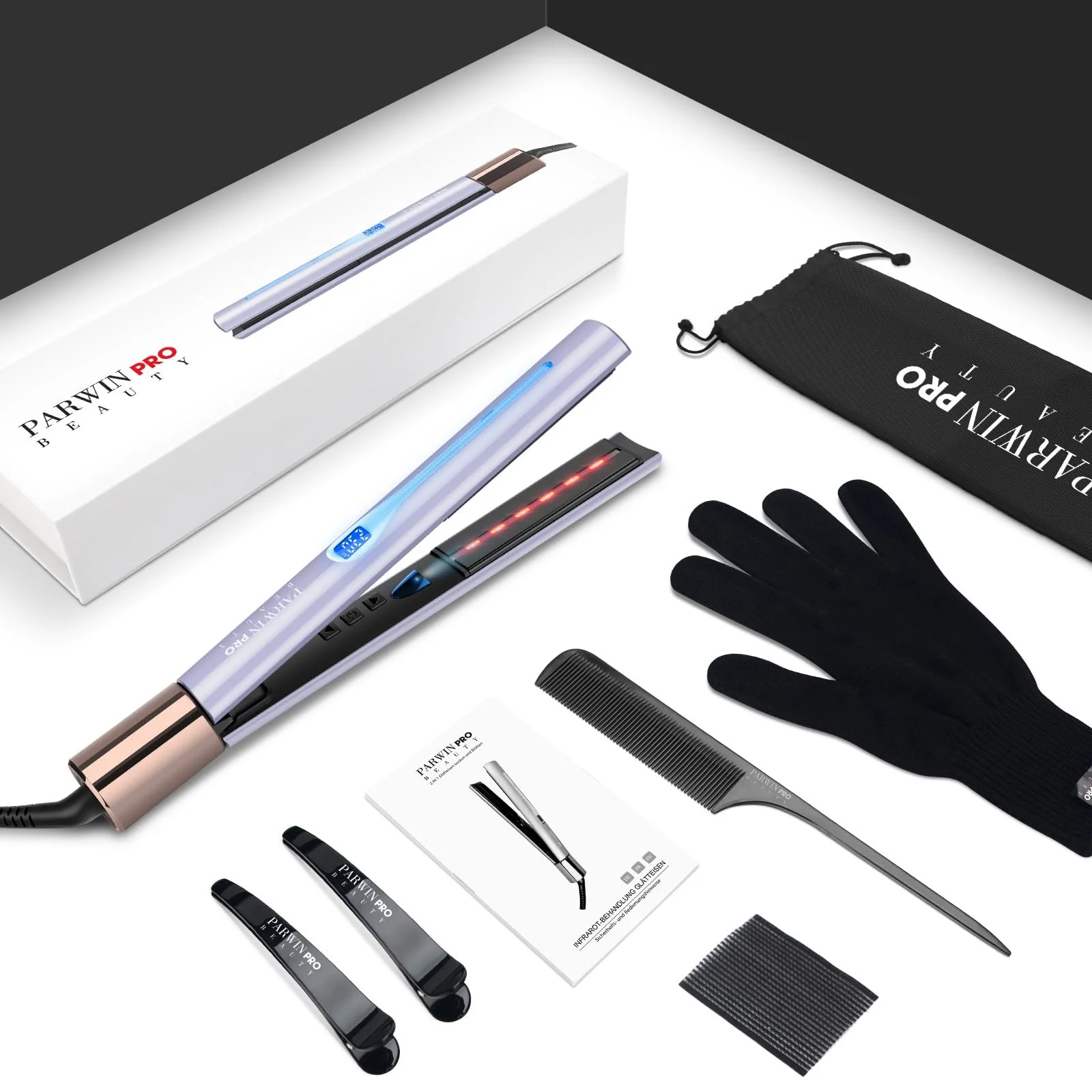 Выпрямитель для волос 2-в-1 PARWIN PRO BEAUTY инфракрасный ионный 100-230°C Фиолетовый, фото №9 Выпрямитель для волос 2-в-1 PARWIN PRO BEAUTY инфракрасный ионный 100-230°C Фиолетовый, фото №9