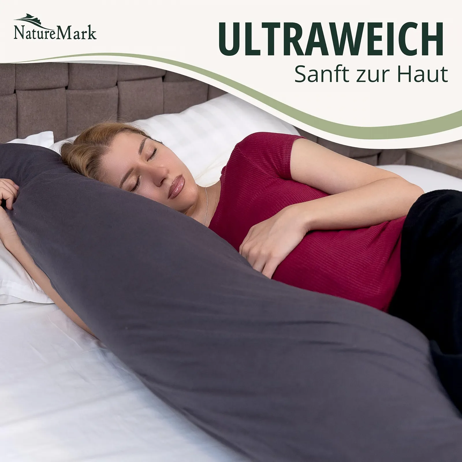 Наволочка NatureMark Jersey 2 шт. для подушок 40 x 145 см (для подушки для вагітних), антрацитово-сірий, фото №4 Наволочка NatureMark Jersey 2 шт. для подушок 40 x 145 см (для подушки для вагітних), антрацитово-сірий, фото №4