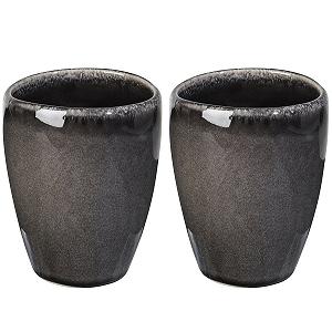 Набор кофейных кружек Broste Copenhagen, 2 шт., без ручки, каменная керамика, черный, 250 мл, диаметр 8 см x 10 см - Фото 1