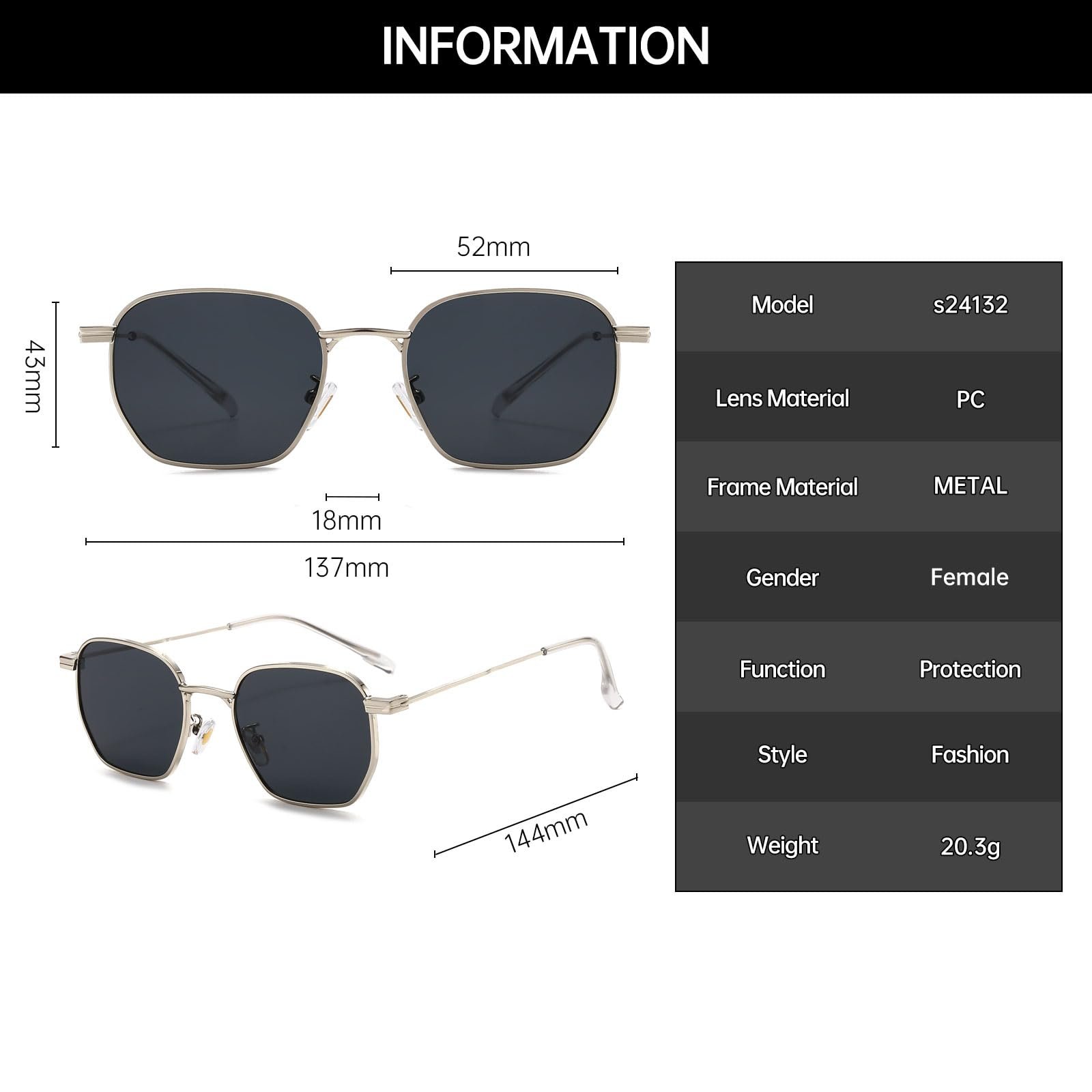 Сонцезахисні окуляри YAMEIZE Квадратні Маленькі Жіночі Чоловічі Шестикутні, фото №3