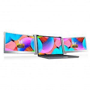 Монитор Diyeeni Портативный S19 14 дюймов 1080P IPS Двойной экранный расширитель с выдвижной подставкой Type-C Серый космос synthetic.ua - Фото 1