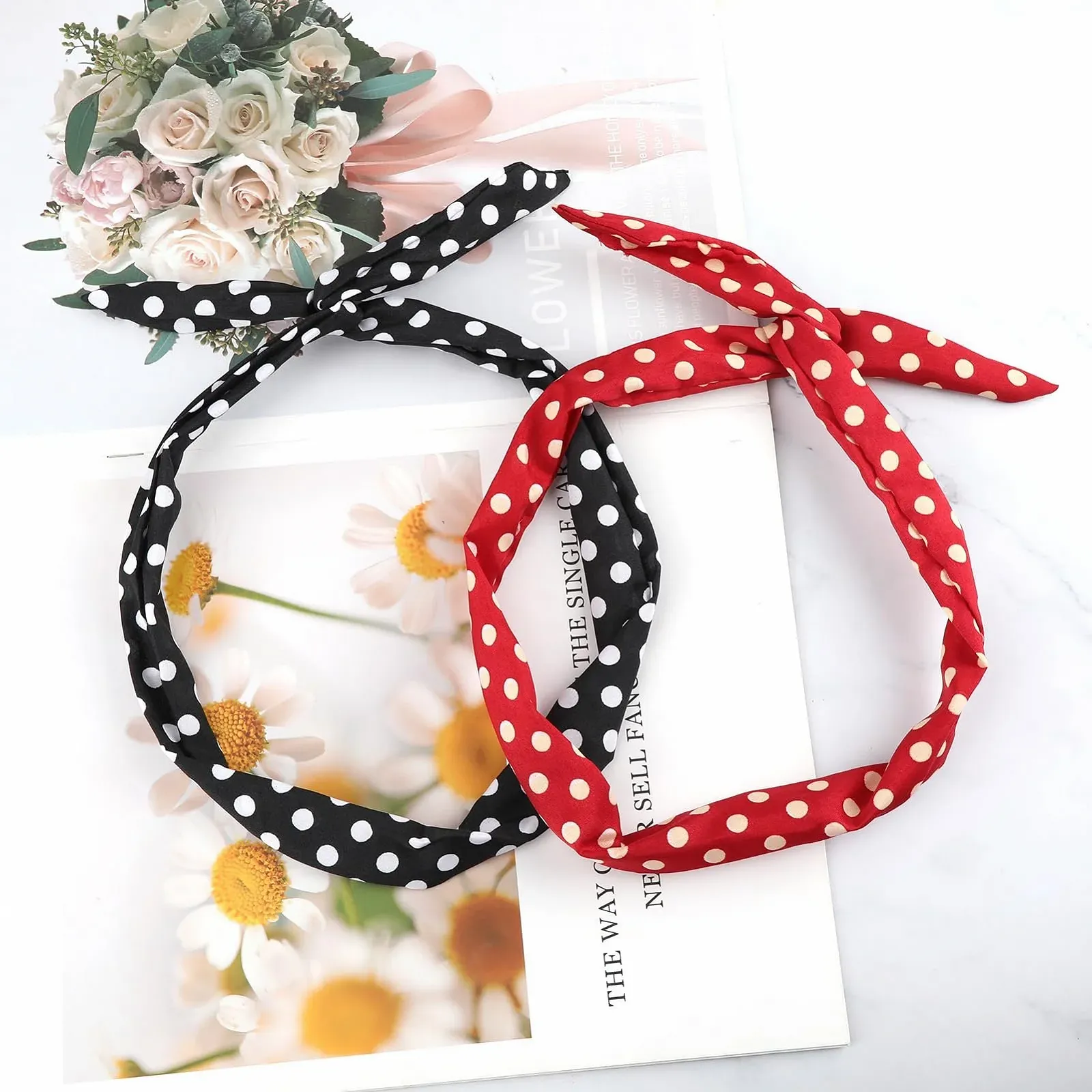 Набір пов'язок на голову в горошок для дівчат та жінок, фото №6