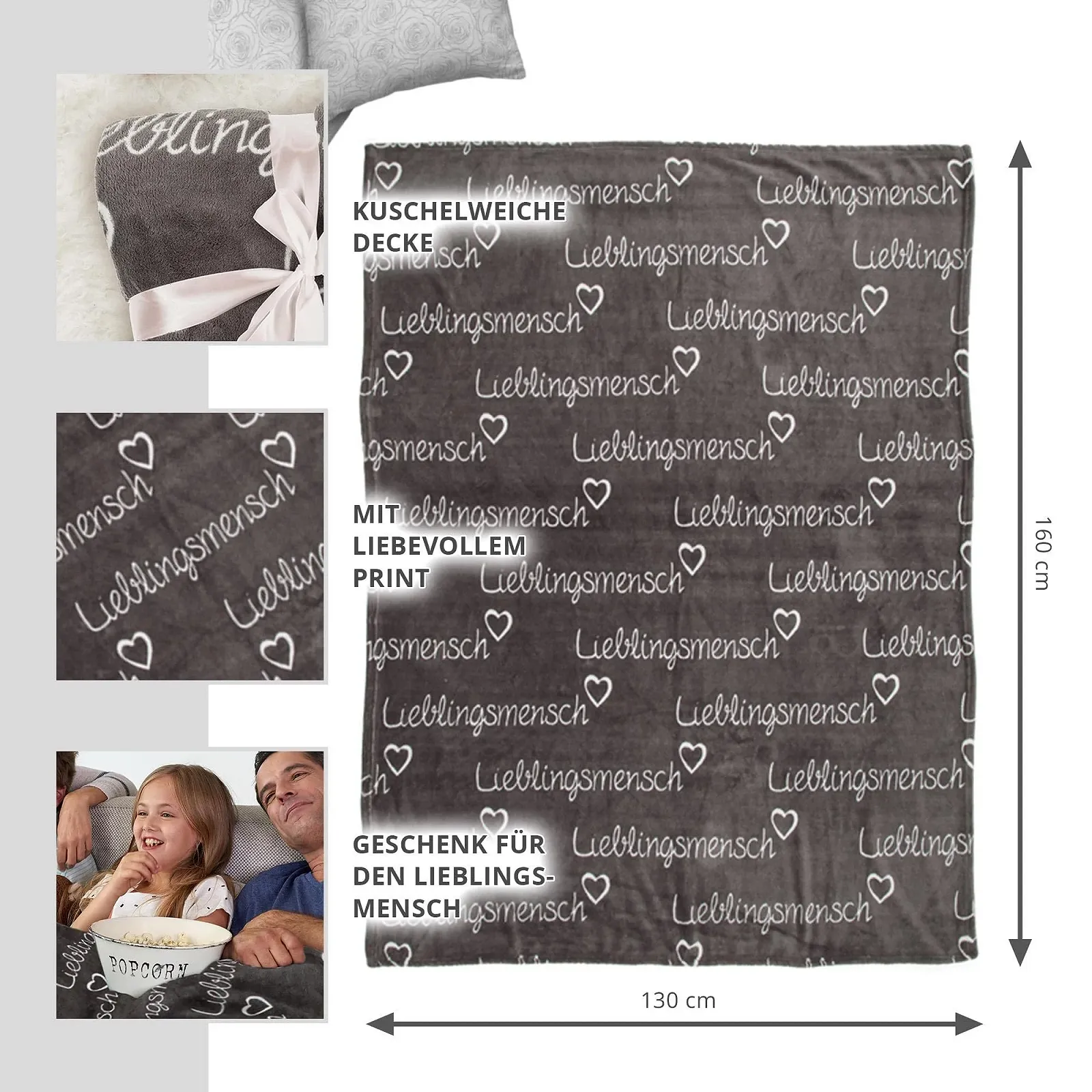 Покривало Сірий Monsterzeug Lieblingsmensch, 160 x 130 см, фото №2