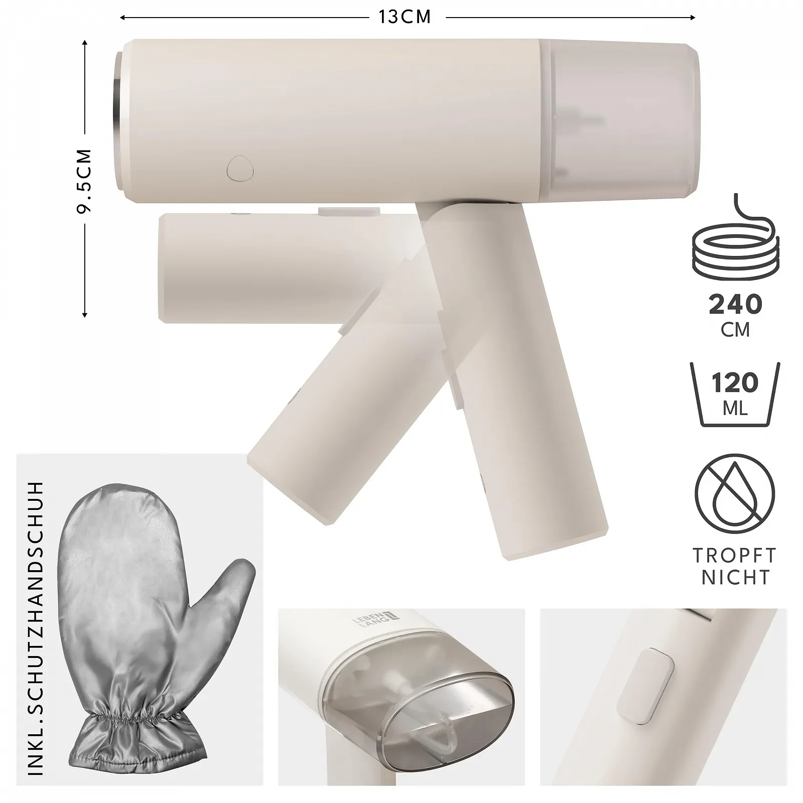 Відпарювач LEBENLANG Travel Compact Foldable 900 Вт White, фото №3