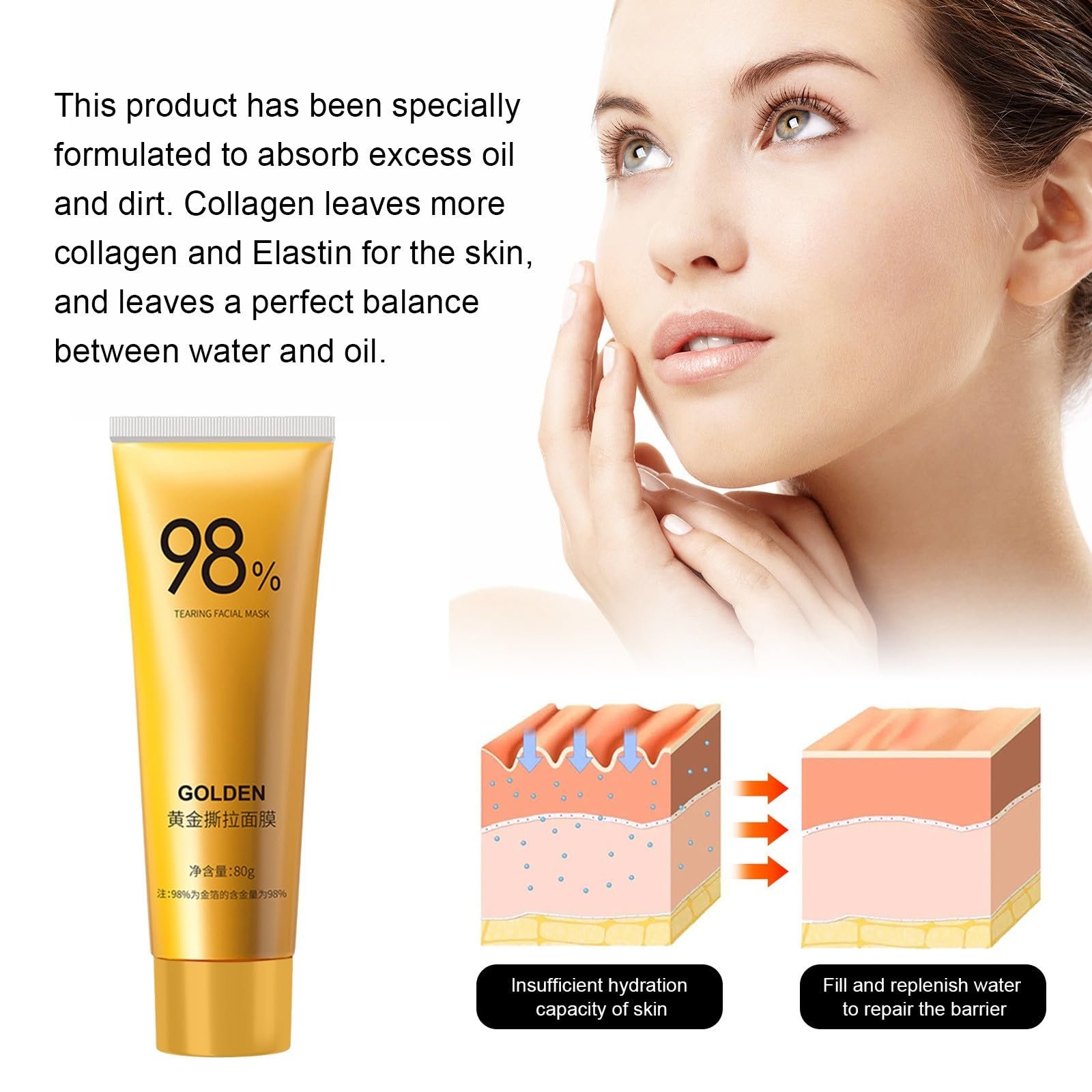 Маска для лица Golden Peel Off, Золотая маска-пленка против морщин для увлажнения и удаления черных точек (1 шт.), фото №4